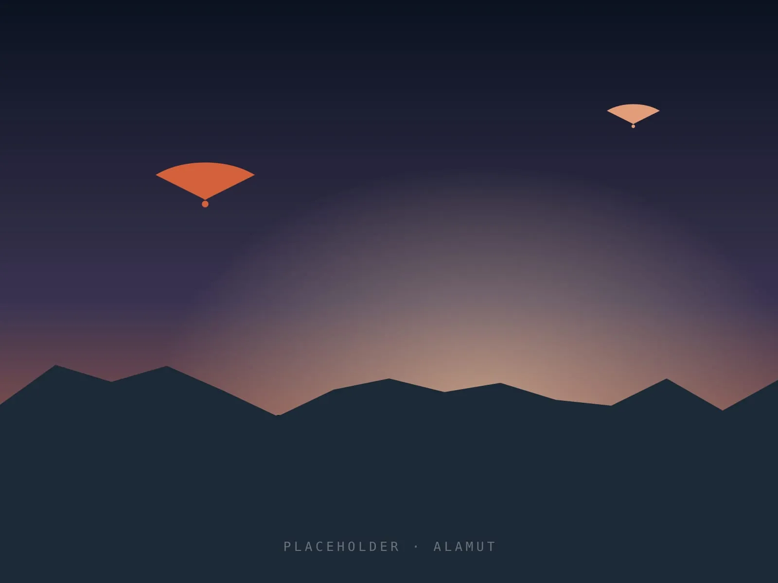 Placeholder illustration of a paraglider over a deep valley at dusk